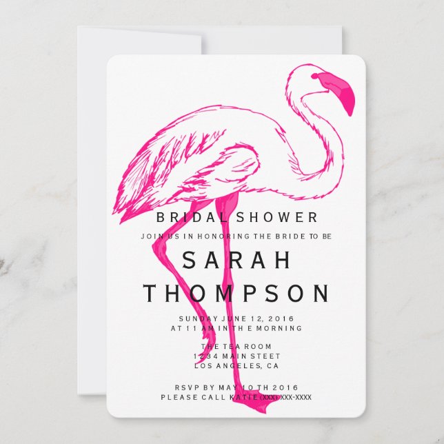 Invitación a la ducha de novia Flamingo moderna (Anverso)