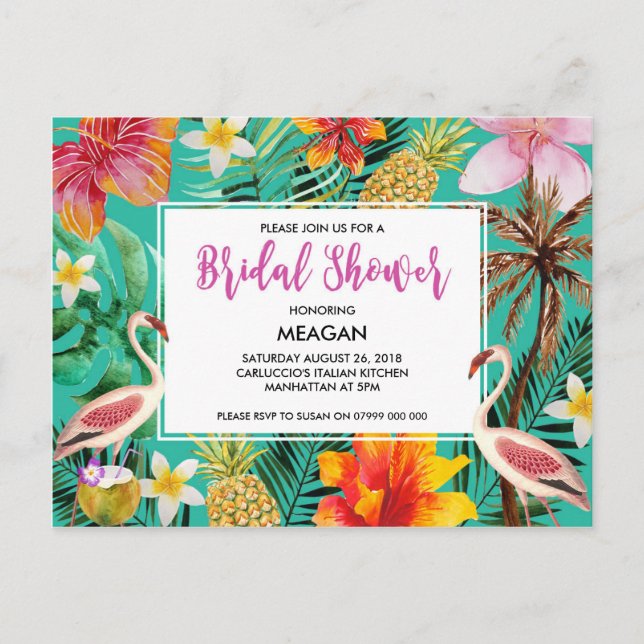 Invitación a la ducha de novia flamingo tropical (Anverso)