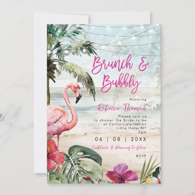 invitación a la ducha de novia flamingo tropical b (Anverso)