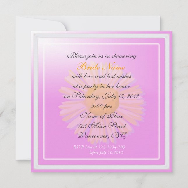 Invitación a la ducha de novia, flor púrpura (Anverso)