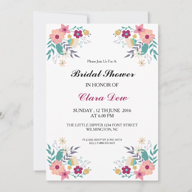 Invitación a la ducha de novia floral (Anverso)