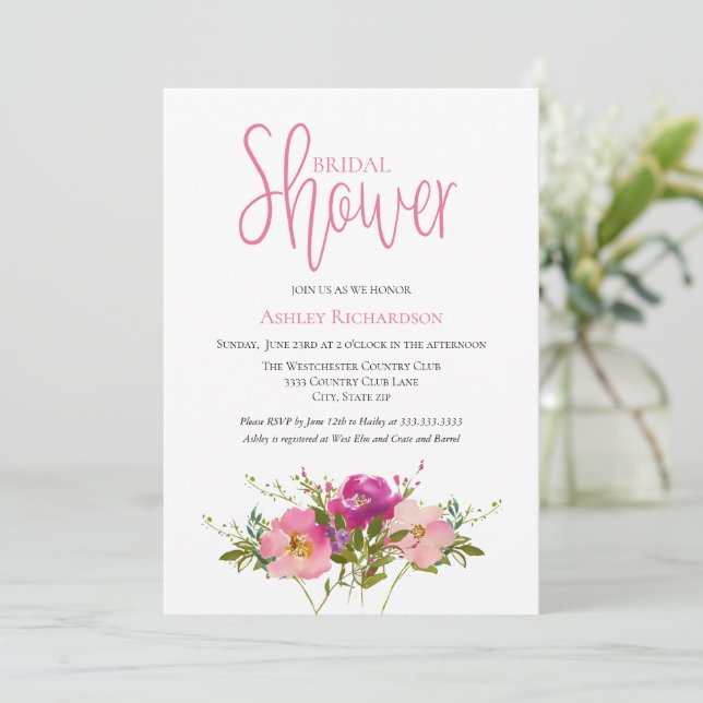Invitación a la ducha de novia floral (Anverso de pie)