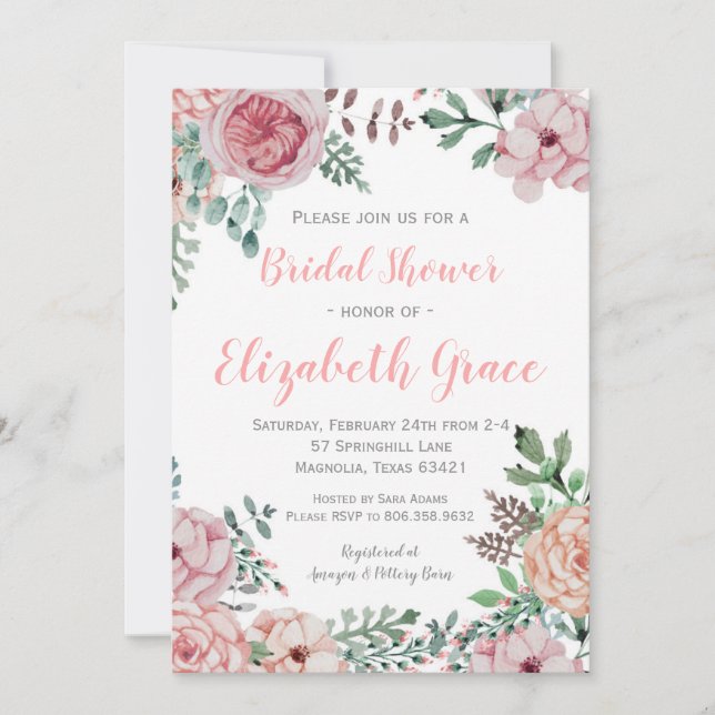 Invitación a la ducha de novia floral (Anverso)