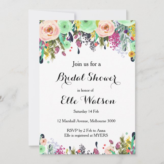 Invitación a la ducha de novia floral (Anverso)