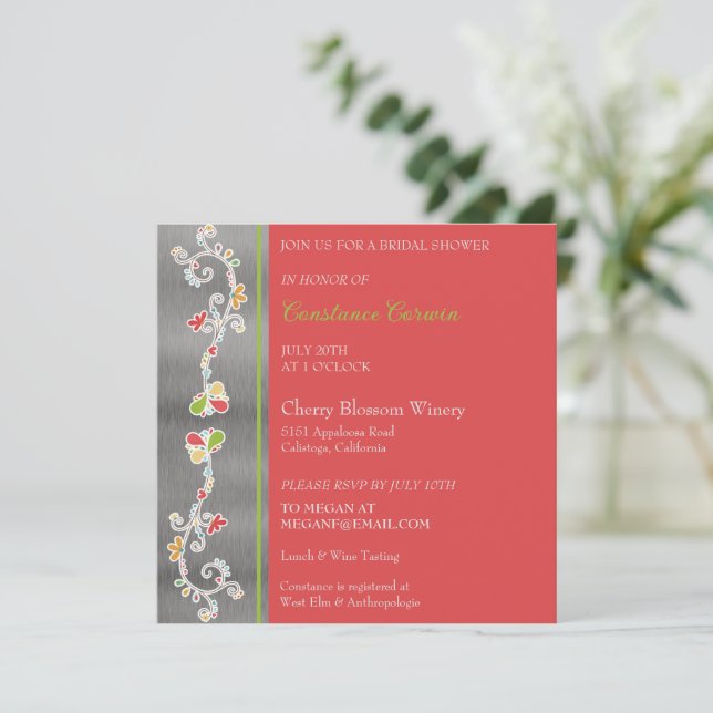 Invitación a la ducha de novia floral (Anverso de pie)