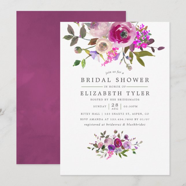 Invitación a la ducha de novia floral acuática de  (Anverso / Reverso)