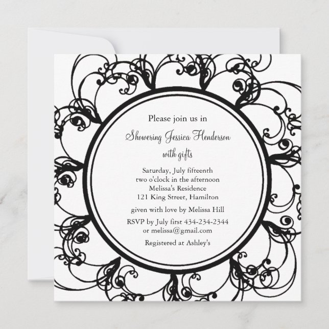 Invitación a la ducha de novia floral (bl/wh) (Anverso)