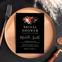 Invitación a la ducha de novia floral Black Boho