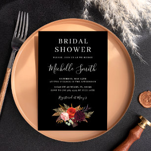 Invitación a la ducha de novia floral Black Boho