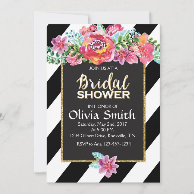 Invitación a la ducha de novia, Floral Black & Whi (Anverso)
