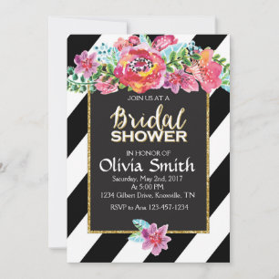 Invitación a la ducha de novia, Floral Black & Whi