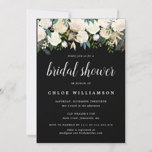 Invitación a la ducha de novia floral blanca rosa 