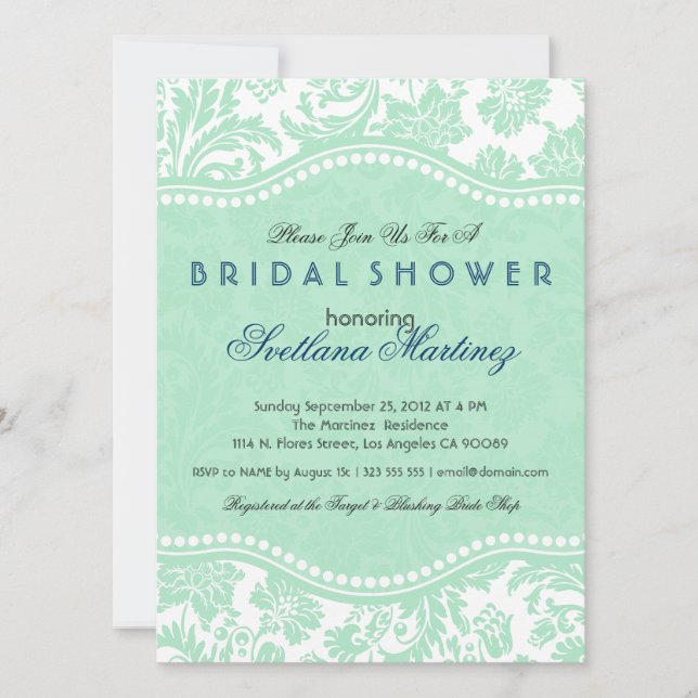 Invitación a la ducha de novia floral blanca y min (Anverso)