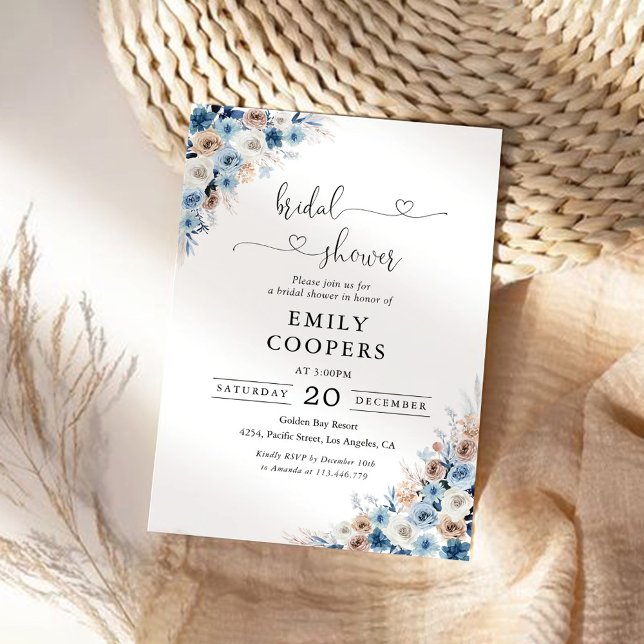 Invitación a la ducha de novia floral Blue Boho (Subido por el creador)