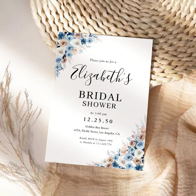 Invitación a la ducha de novia floral Blue Boho (Subido por el creador)