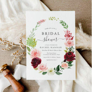 invitación a la ducha de novia floral borgoña