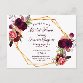Invitación a la ducha de novia floral borgoñona bo