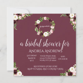 Invitación a la ducha de novia floral borgoñona y 