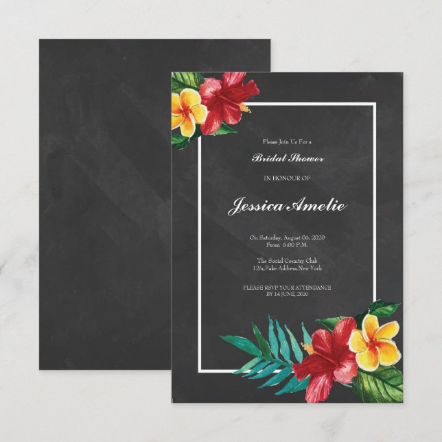 Invitación a la ducha de novia floral Chalkboard (Anverso / Reverso)