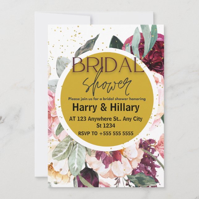 Invitación a la ducha de novia floral con círculo  (Anverso)