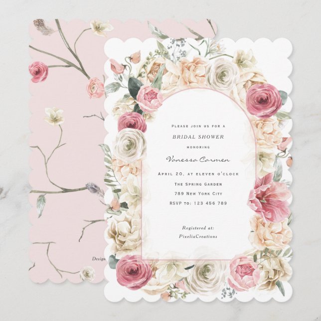 Invitación a la ducha de novia floral con flores e (Anverso / Reverso)