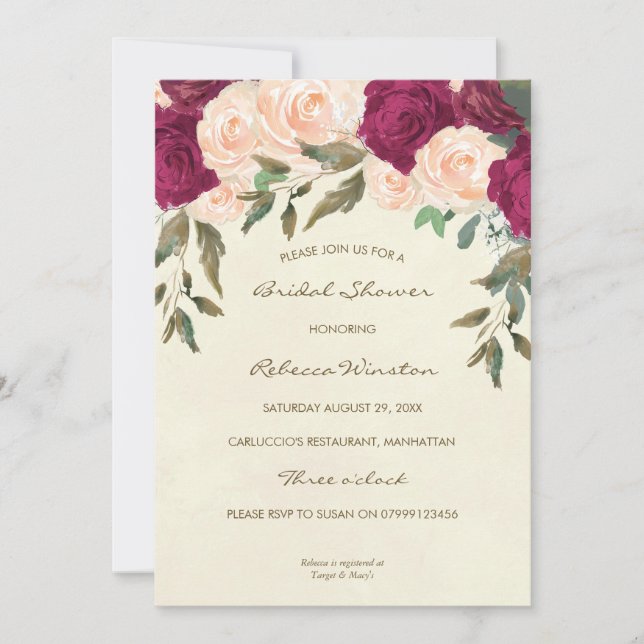 invitación a la ducha de novia floral con melocotó (Anverso)