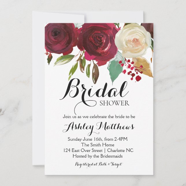 Invitación a la ducha de novia floral Cranberry Ma (Anverso)