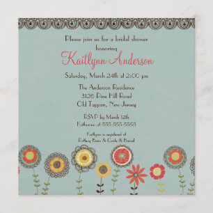 Invitación a la ducha de novia floral cuadrada mar