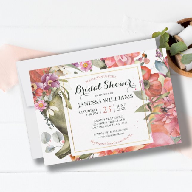 Invitación a la ducha de novia floral de bonito Ga (PRETTY PINK GARDEN FLORAL BRIDAL SHOWER INVITATION)