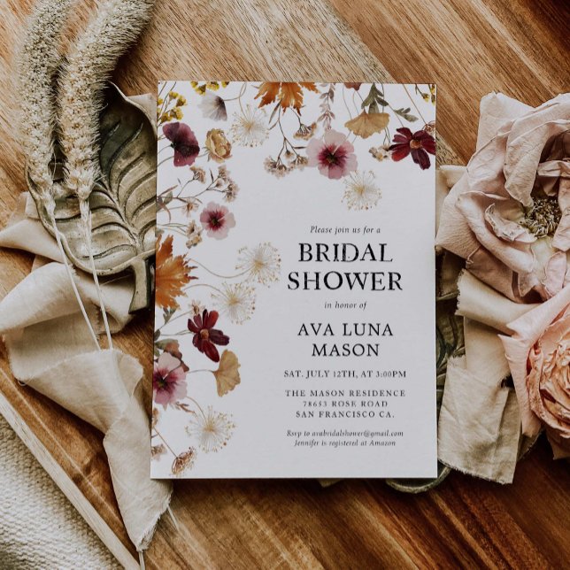 Invitación a la ducha de novia floral de Borgoña B (Subido por el creador)