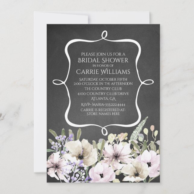 Invitación a la ducha de novia floral de Chalkboar (Anverso)