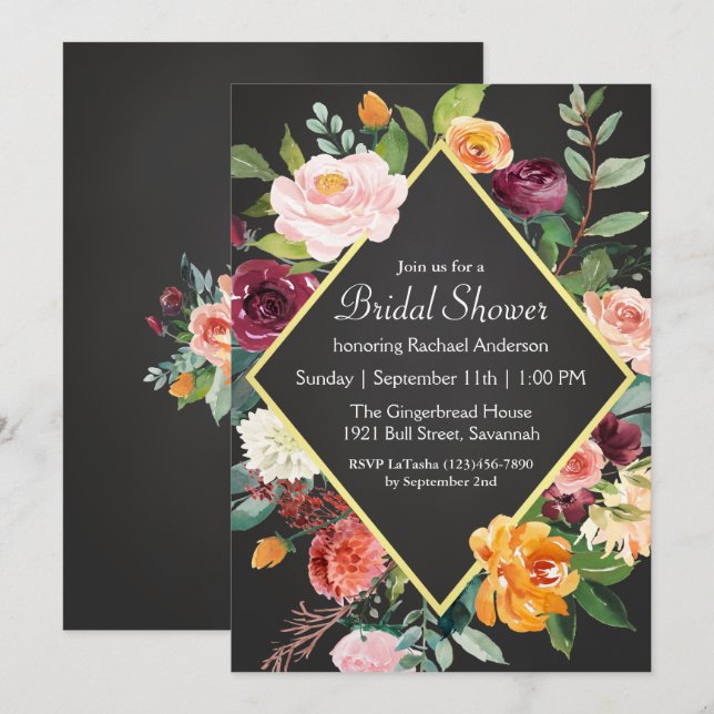 Invitación a la ducha de novia floral de Chalkboar (Anverso / Reverso)