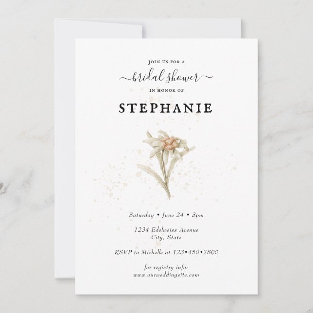 Invitación a la ducha de novia floral de Edelweiss (Anverso)