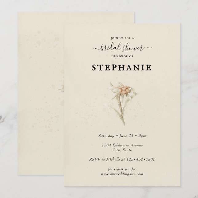 Invitación a la ducha de novia floral de Edelweiss (Anverso / Reverso)