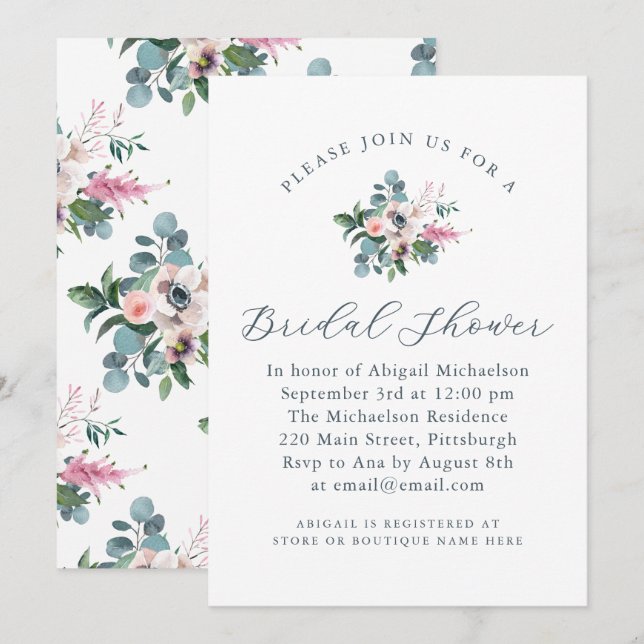 Invitación a la ducha de novia floral de estilo vi (Anverso / Reverso)