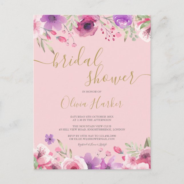 Invitación a la ducha de novia floral de flores de (Anverso)