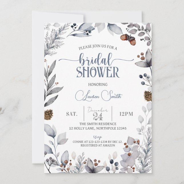 Invitación a la ducha de novia floral de invierno (Anverso)