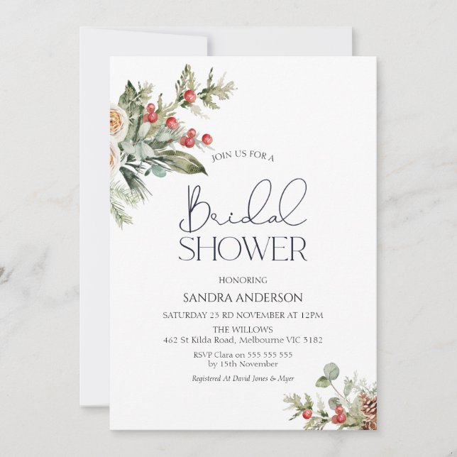 Invitación a la ducha de novia floral de invierno (Anverso)