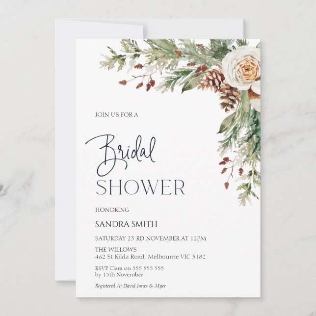 Invitación a la ducha de novia floral de invierno  (Anverso)