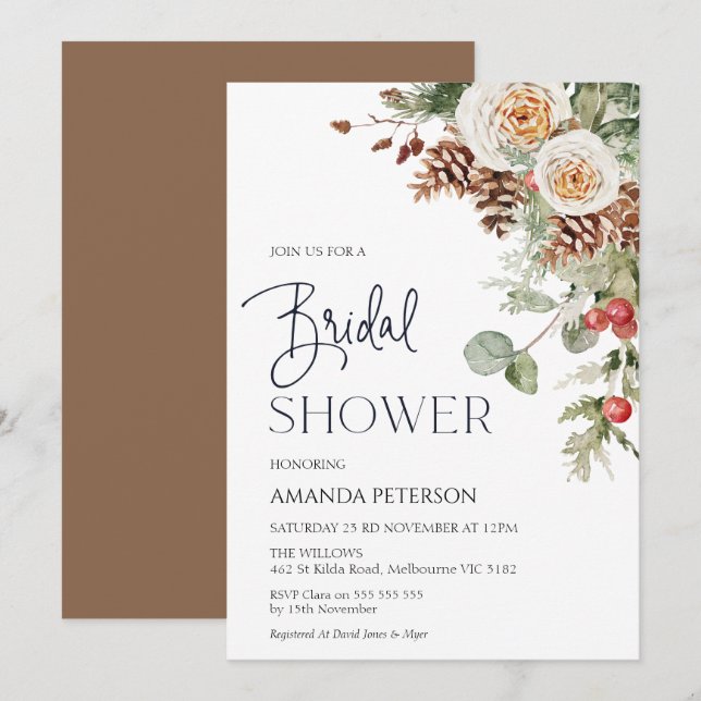 Invitación a la ducha de novia floral de invierno  (Anverso / Reverso)