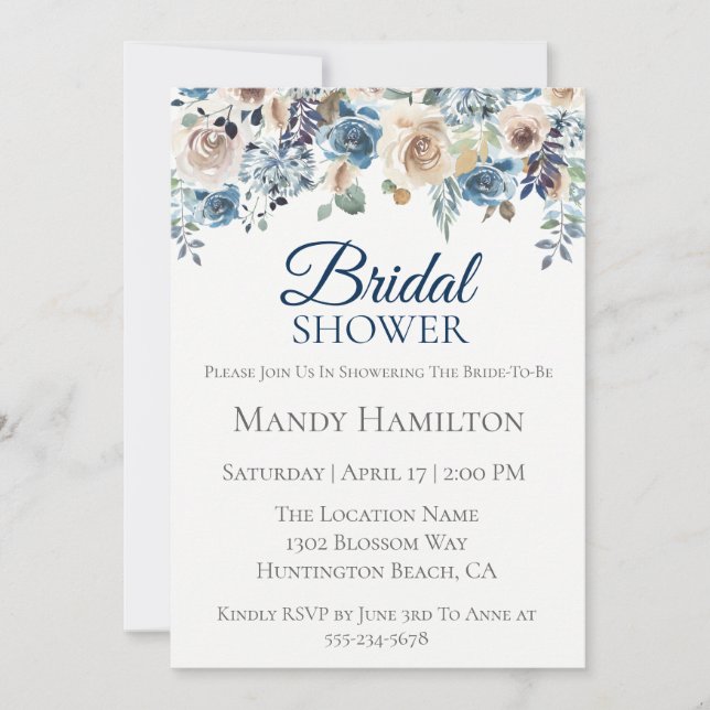 Invitación a la ducha de novia floral de la Marina (Anverso)