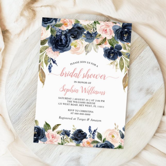 Invitación a la ducha de novia floral de la marina (Subido por el creador)