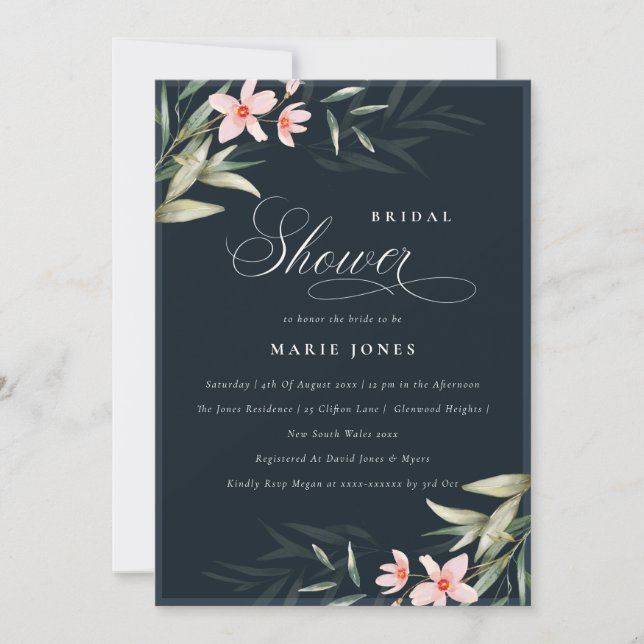 Invitación a la ducha de novia floral de la Marina (Anverso)