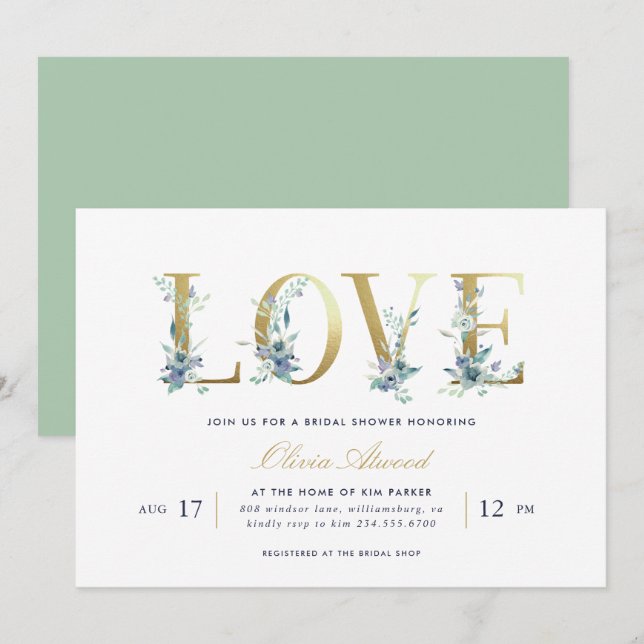 Invitación a la ducha de novia floral de lujo (Anverso / Reverso)