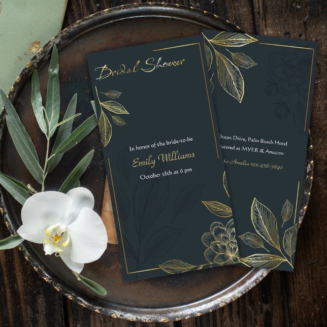 Invitación a la ducha de novia floral de oro moder (Subido por el creador)