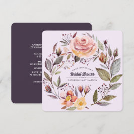 Invitación a la ducha de novia floral de plumas pú