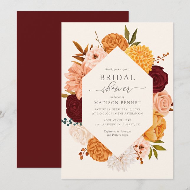Invitación a la ducha de novia floral de Rosa de B (Anverso / Reverso)