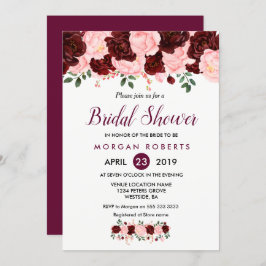 Invitación a la ducha de novia floral de rosas bor