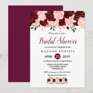Invitación a la ducha de novia floral de rosas bor