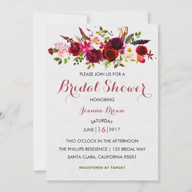Invitación a la ducha de novia floral de Rubor en  (Anverso)